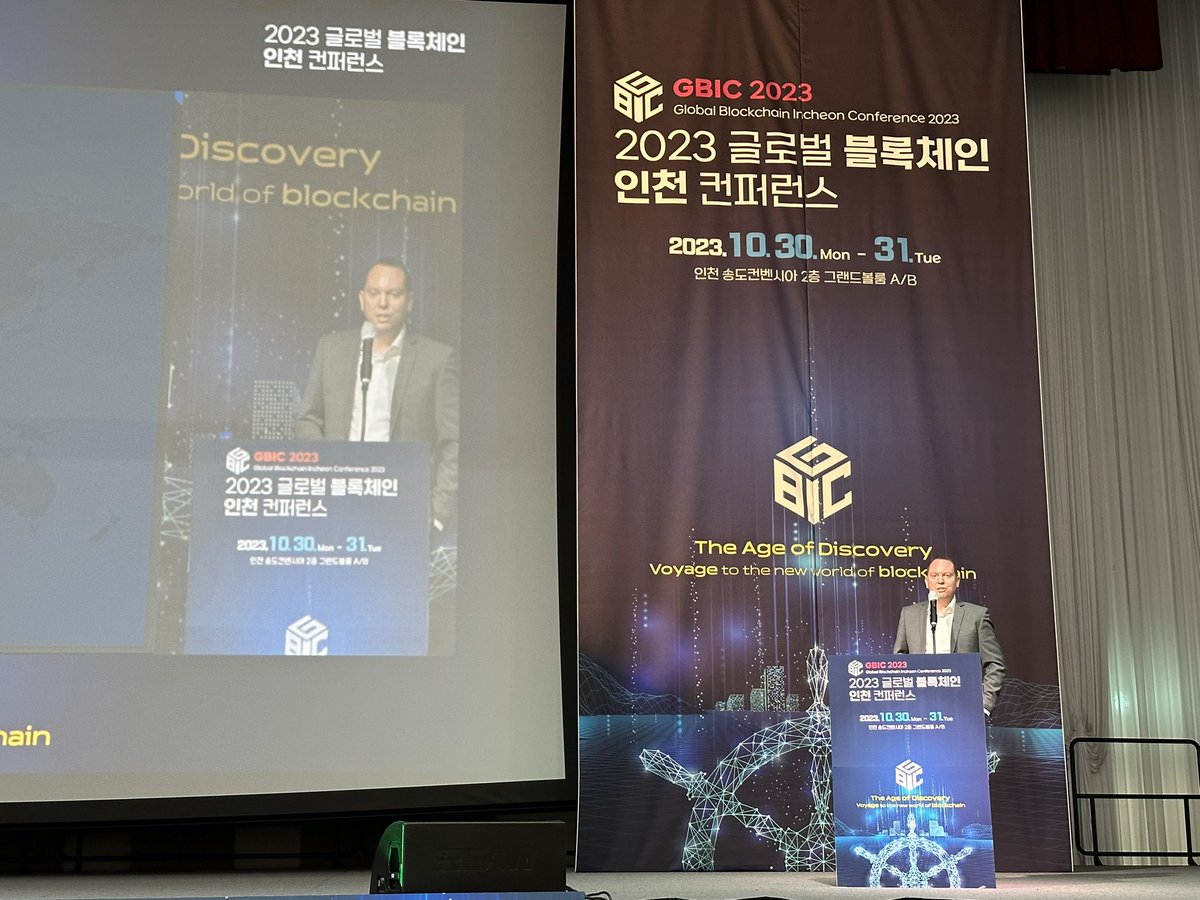Today at Global Blockchain Incheon Conference 2023 with James Belding from Tokenized in 🇰🇷South Korea. He made a great speech on how to build a more efficient and secure financial system on #BSV <a href="/JamesBelding/">James | Tokenized.com</a> <a href="/Tokenized_com/">Tokenized</a>
