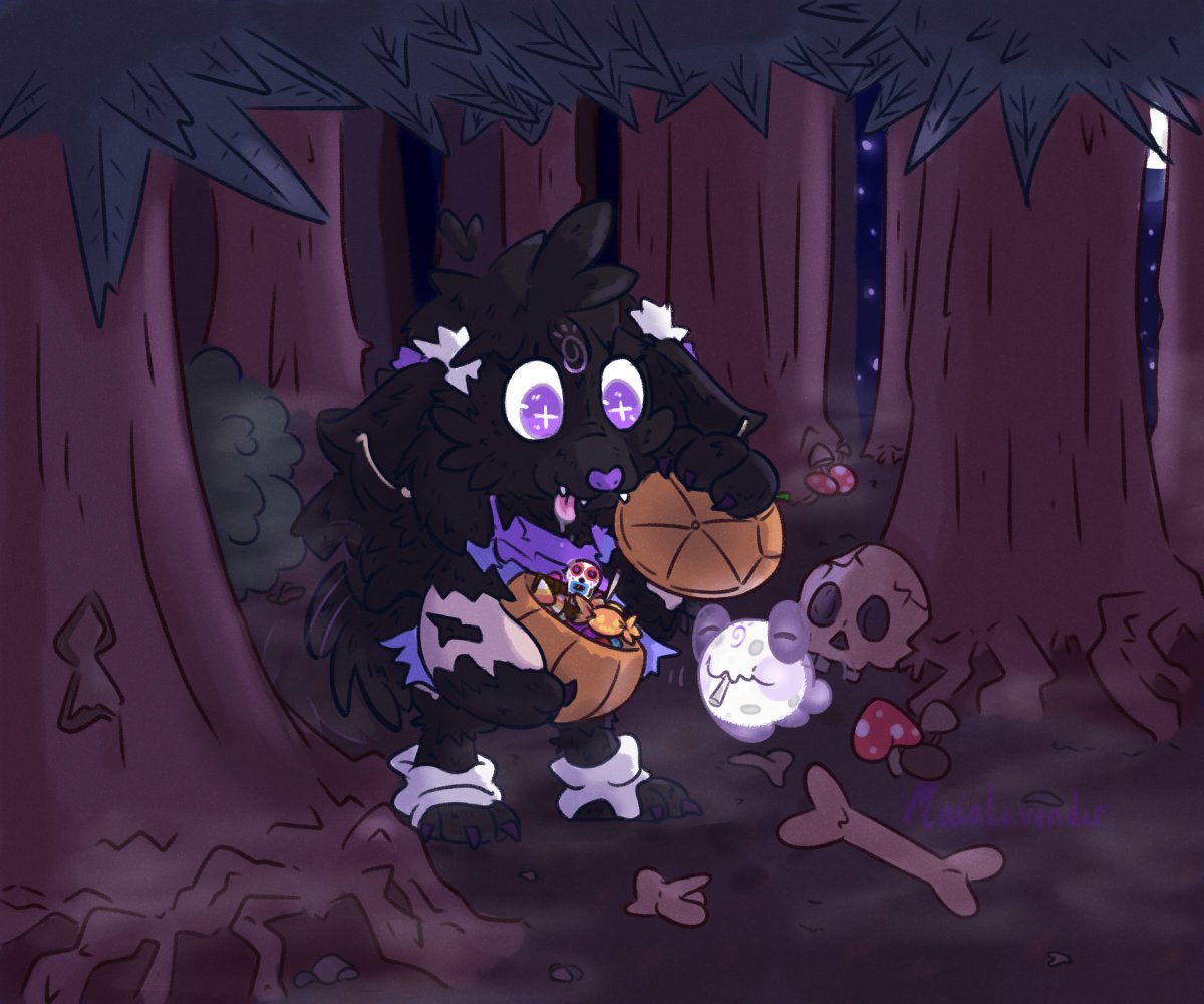 MaiaLavender's tweet photo. Halloween🎃 is upon us once more and Sibbie ready with tooth & claw for a pumpkin full of candy!
I struggled at first with what Sibbie's theme should be & a werewolf seemed like fun, Seishin is a full moon making the wolf maybe...🌕
#Halloween #Sibbie #Seishin #OC #art #MaiaArt https://t.co/Fx2Qq7Cz0g