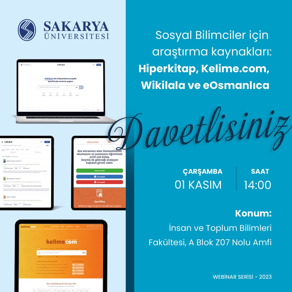 Hiperkitap, Wikilala, kelime.com ve e-Osmanlıca veritabanlarının kullanımının anlatılacağı eğitime davetlisiniz.

📅 01.11.2023
🕣 14.00
📍 İnsan ve Toplum Bilimler Fakültesi A Blok Z07 Nolu Amfi

#hiperkitap 
#wikilala 
#sakaryauni
#sakaryauniversitesikutuphanesi