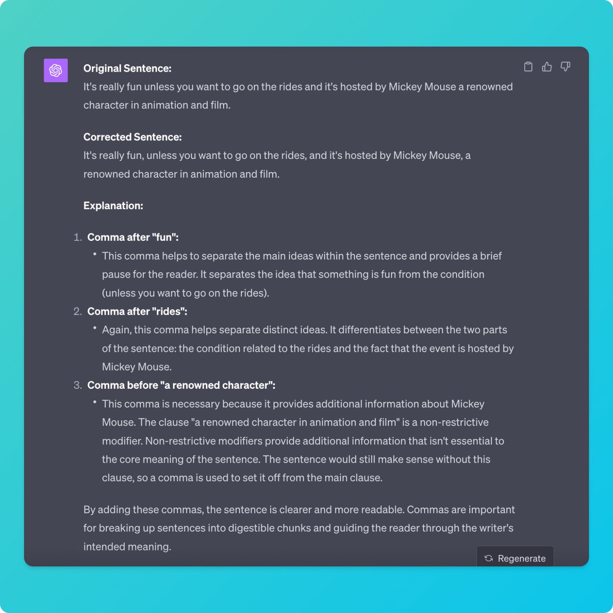 Olearningcurve's tweet photo. Quick hack to learn from writing mistakes:

➤ Use Grammarly to fix your mistakes

➤ Ask ChatGPT for detailed grammar feedback

This will help you understand the why behind corrections.

Works every time.

(Prompt in the first comment) https://t.co/ozu3yj3f5W