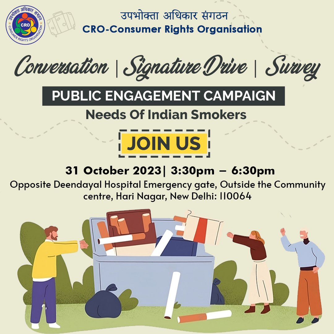 thecroindia's tweet photo. Good morning Delhi...
Join us Today
Public Engagement Campaign
At Deen Dayal Hospital, Near the Community Centre, Hari Nagar, New Delhi. From 3 PM.
#QuitSmoking #Health #Talk #Conversation #Survey #SignatureDrive https://t.co/zrx3BWhKBb