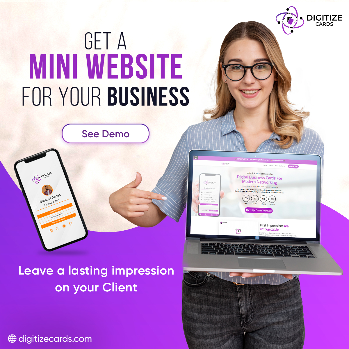 Supercharge Your Business with a Mini Website! Create an Impression That Stands the Test of Time for Your Valued Clients.
+91-8446743565
digitizecards.com
#MiniWebsite #digitalbusinesscarddesign #businesscards #businesscard #digitalbusinesscardsonline #digitizecards