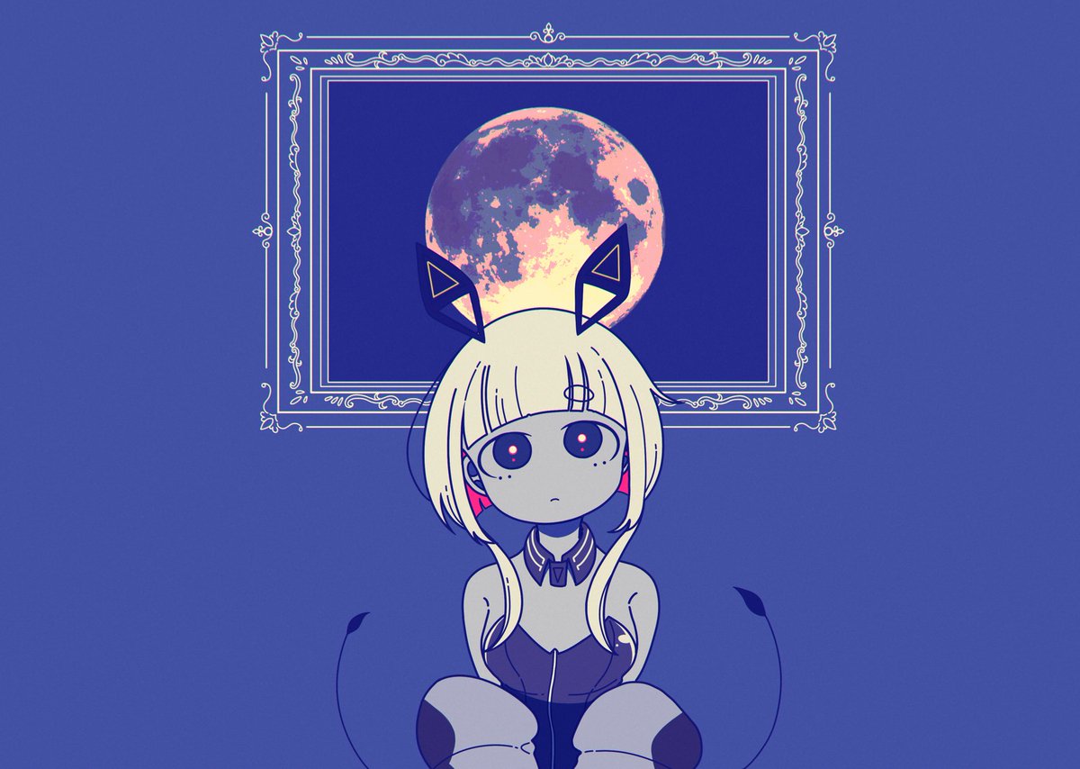 1girl solo moon looking at viewer bangs upper body blunt bangs  illustration images
