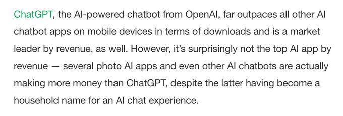 ChatGPT app revenue shows no signs of slowing, but some other AI apps top it https://t.co/1nV5Aw9BxQ