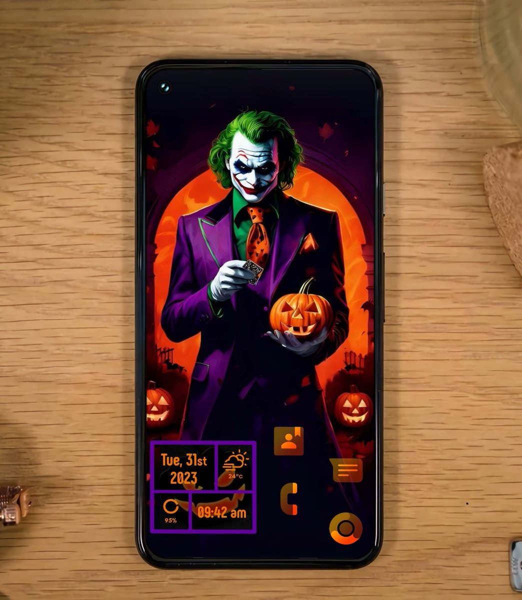 rrravirajs3's tweet photo. Joker Halloween Setup
Mikan #iconpack @panoto_gomo
Lineage #KWGT @AlfonsoPrez20
#wallpaper #pinterest Credit to creator
Template by @GhostGMB0
#rr_homescreensetup #rr_homescreensetups #halloween #homescreenandroid #joker #orange #purple #onepluslauncherhomescreen #OnePlus https://t.co/3GNmSkWsVR