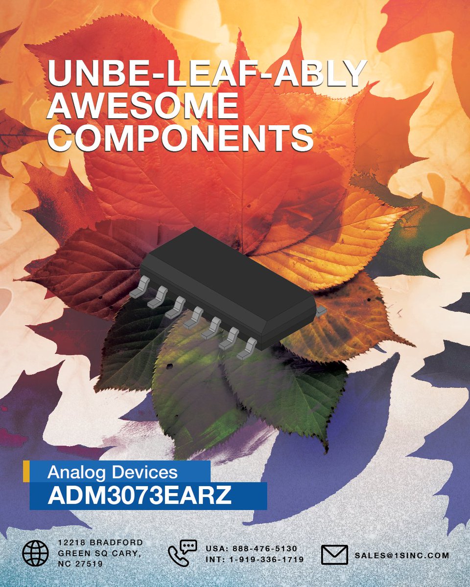 1SourceInc's tweet photo. Unbeleafable Part Numbers 🍂
Part Number: ADM3073EARZ
Manufacturer: Analog Devices
#1sinc #source #partnumbers #components #onlineshopping #worldwide #october #Autumn #Halloween https://t.co/cV817gxN73