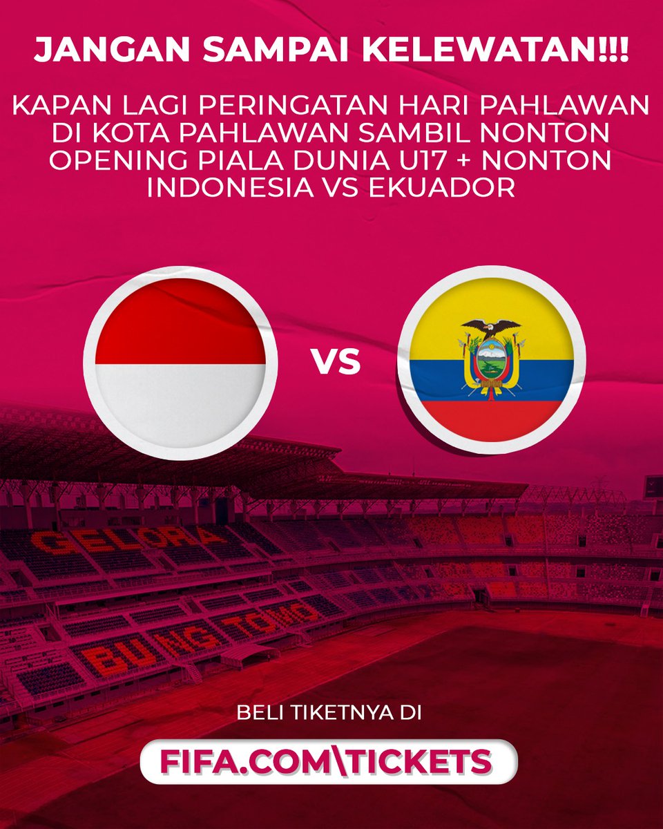strssovrld's tweet photo. ada info menarik dan penting buat kalian yang mau nonton opening piala dunia U-17 apalagi pertandingan Indonesia vs Ekuador dijamin seru. yuk jangan sampai ketinggalan informasi pembelian tiket bisa cek di https://t.co/4VlzOthDdP.
Ayo kapan lagi sisa 10 hari lagi nih #10HariMenujuU17