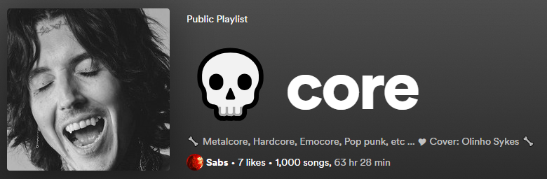 digitalsabs's tweet image. Minha playlist trevosinha, que eu alimento desde 2018, agora tem 1k de músicas👉👈(nem é tanto assim, mas quis compartilhar pq é minha favorita). #metalcore #hardcore #emocore #core 🖤open.spotify.com/playlist/1UXVs…