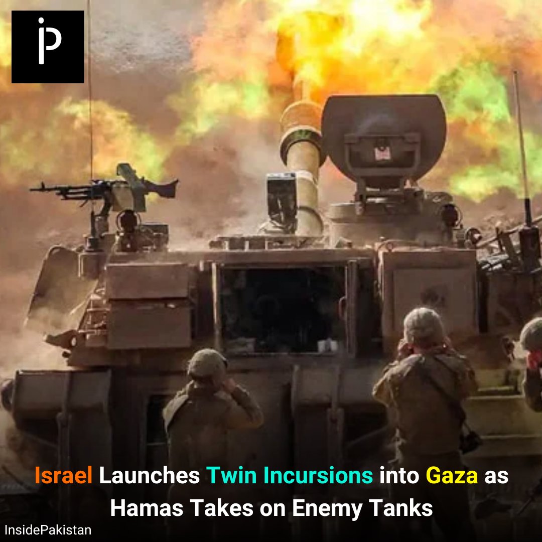 InsidePakistan6's tweet photo. In the ongoing war between the Palestinian group #Hamas and the Israeli government, ground fighting broke out inside the northern #GazaStrip on Monday, with #IsraeliTanks spotted outside the region's biggest city.
#InsidePakistan #Israel #Palestine https://t.co/7csqmL0RbL