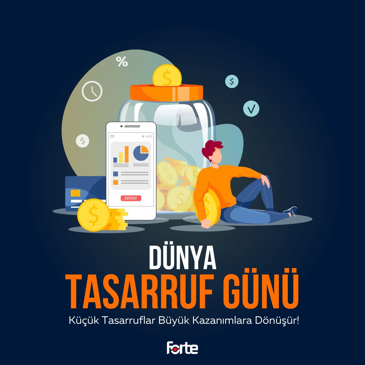 forte_teknoloji's tweet photo. Tasarruf yapmak geleceğimiz için hepimizin sorumluluğudur. Bu sorumluluğu 31 Ekim Dünya Tasarruf Günü ile yeniden hatırlayalım!
#tasarruf #gunu #forte #forteteknoloji #teknoloji #yazilim #custom #software #savunma #defence #technology #aselsan #havelsan #roketsan #msb https://t.co/Jy1xnPKcX8