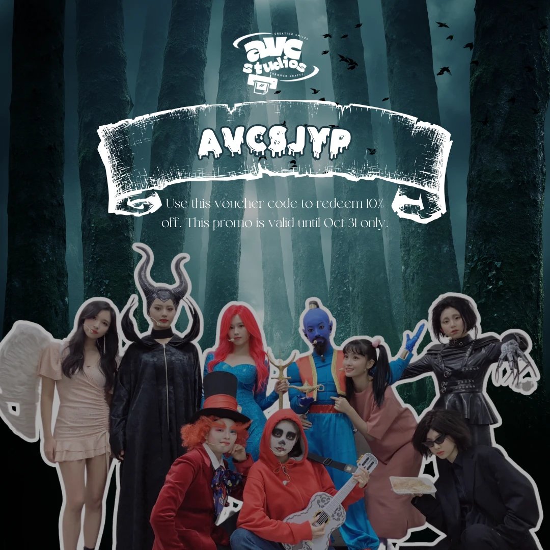 avcstudios_'s tweet photo. ONCEs,🎃🍭 Claim your Halloween voucher code and join us in celebration of this spooky season. 🕸️👻

No tricks, just our way of saying 'thank you' for your unwavering love for K-pop and AVC Studios. Get ready to feel special this Halloween with TWICE and us! 🎶🌟 https://t.co/z60xNTe6vM