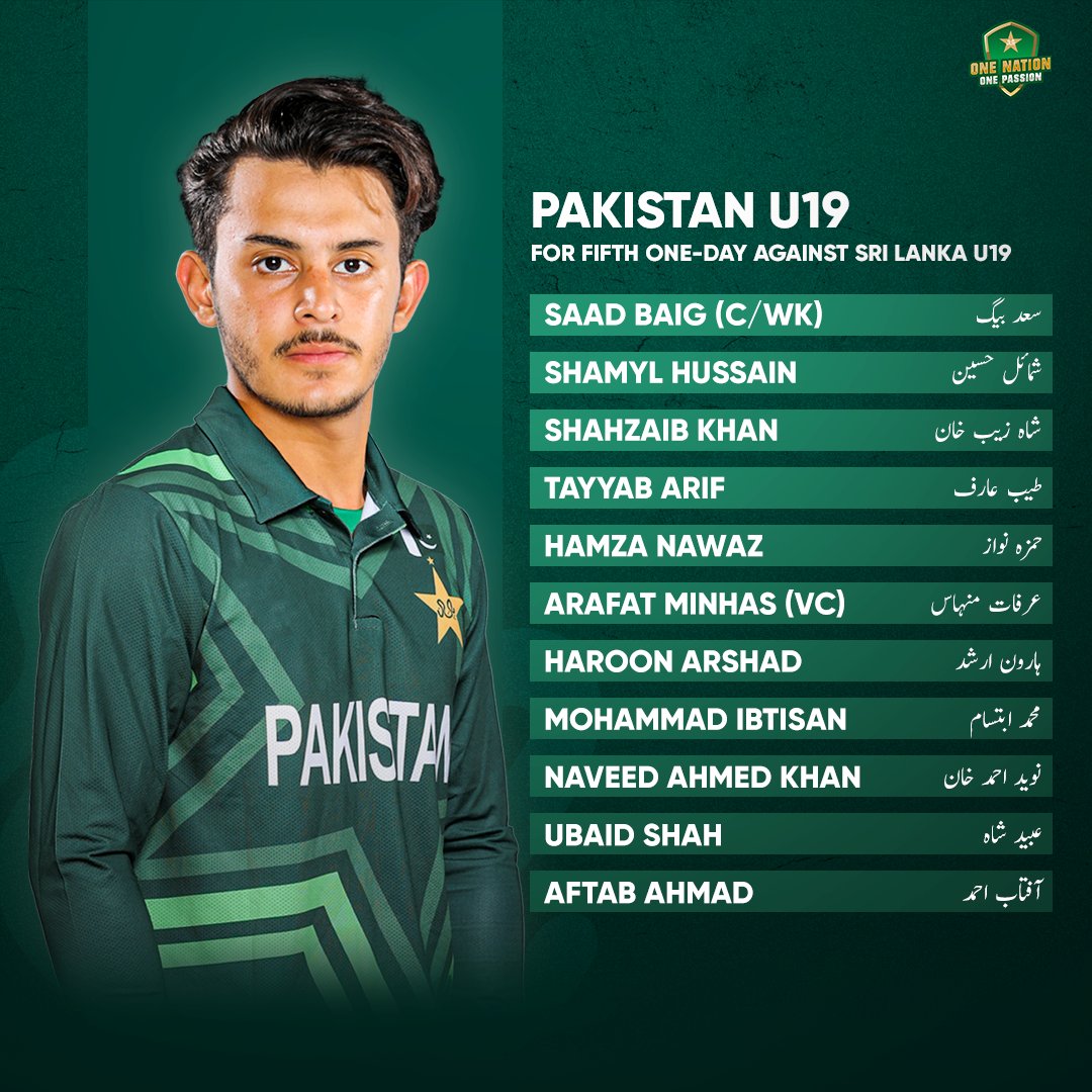 Pakistan U19's line-up for the fifth one-day 👇 #PAKvSL | #PakistanFutureStars