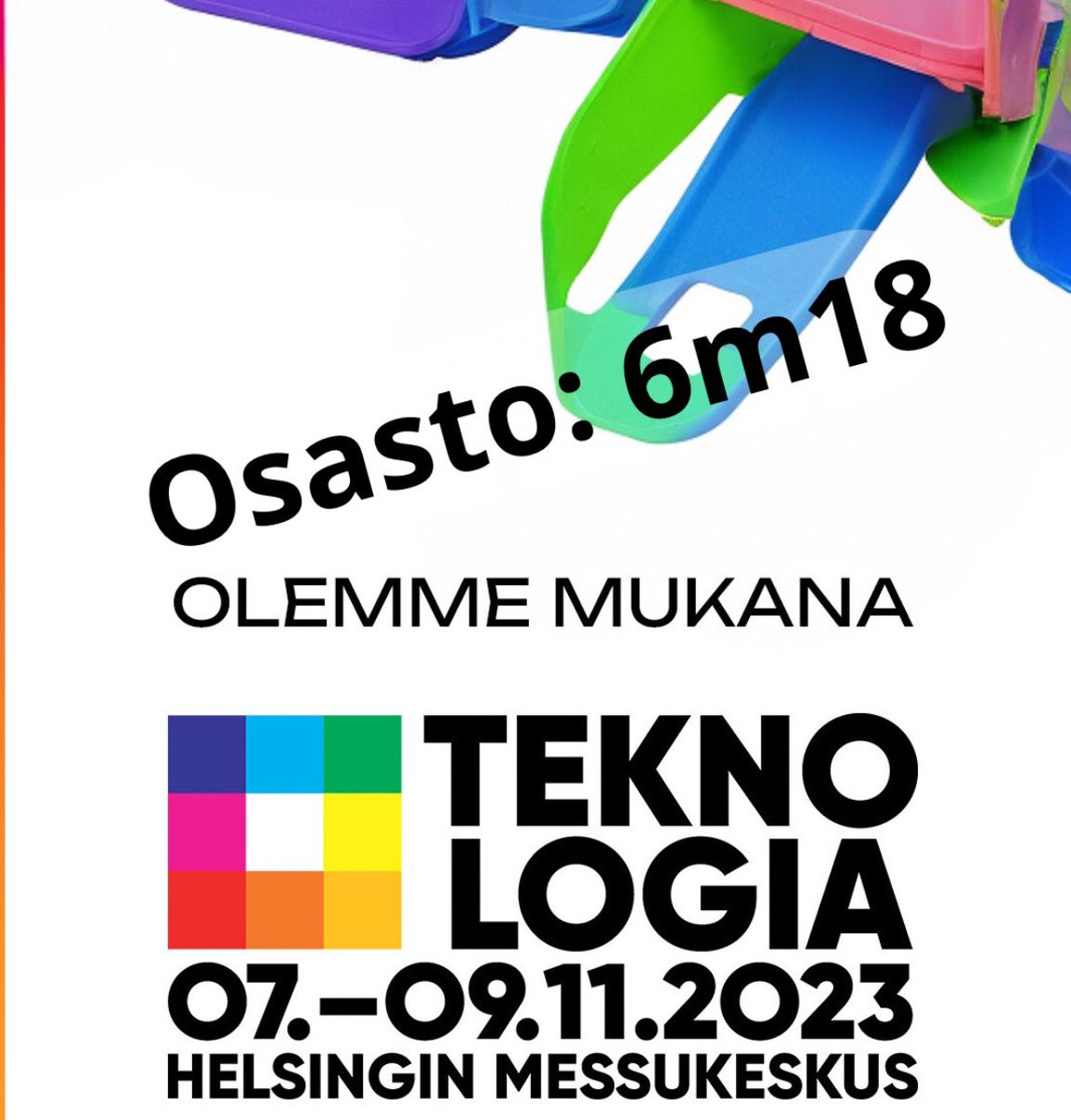 Ensi viikolla osallistumme Teknologia ’23 -tapahtumaan Helsingissä. 

Piipahda osastollamme ja keskustellaan vaikka:
- uusimmista projekteista
- uusista tuotteista
- uusista, vihreämmistä investoinneista
- wastuuttomuus &amp; wiherpesu -teemasta

Löydät meidät osastolta 6m18, samoin