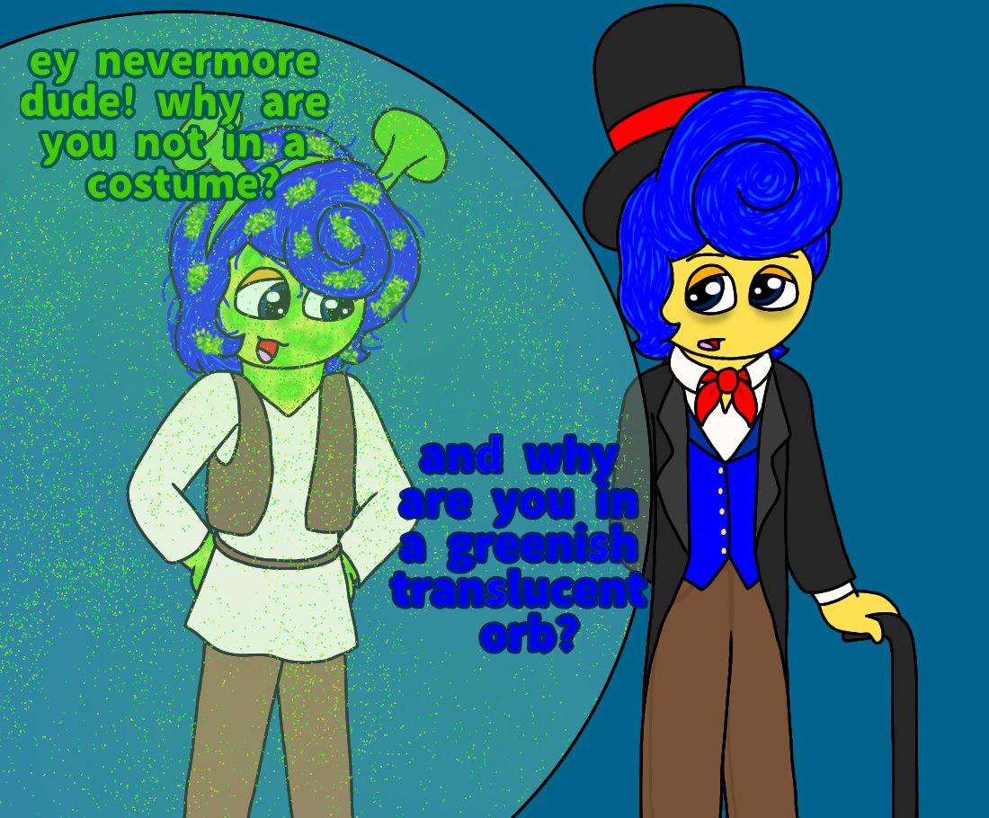 MGribbleston's tweet photo. Happy Halloween from Eli and Wally aus! #welcomehome #wh #welcomehomeau #welcomehomeoc #oc #au #forgottenpuppetsau #superheroau #mossgreenapocalypseau #pictureperfectau #nevermoreau #halloween #fpwally #superdarling #mgawally #schizowally #nevermorewally https://t.co/UVUe4xPXA2