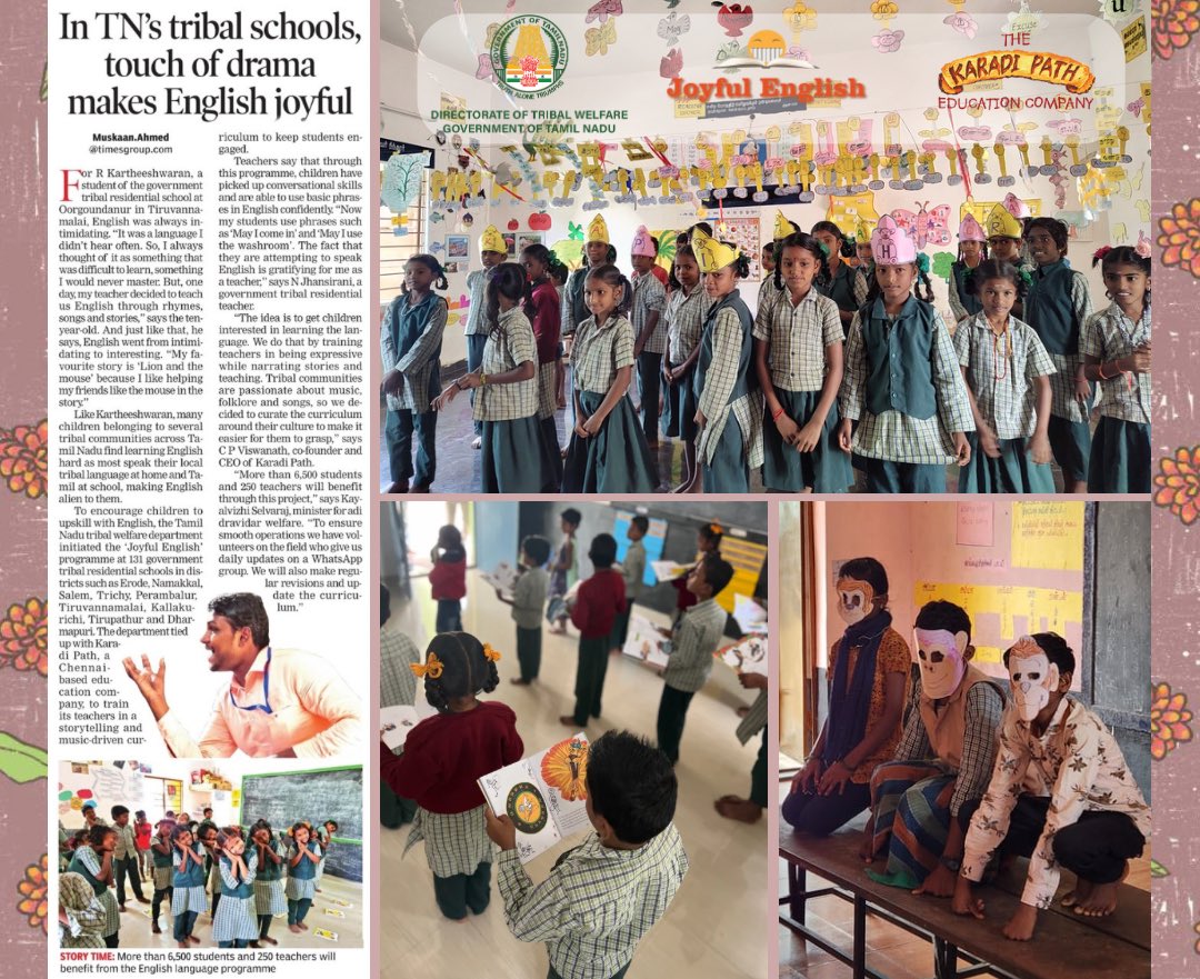 How do we make #English joyful?💫 
We’re committed to turning the #classroom into a space for exploration! Thanks to <a href="/timesofindia/">The Times Of India</a> for covering our recent #launch with the TN government 🚀 set to impact over 6500 students in #tribal #schools!

Read more: shorturl.at/buELQ