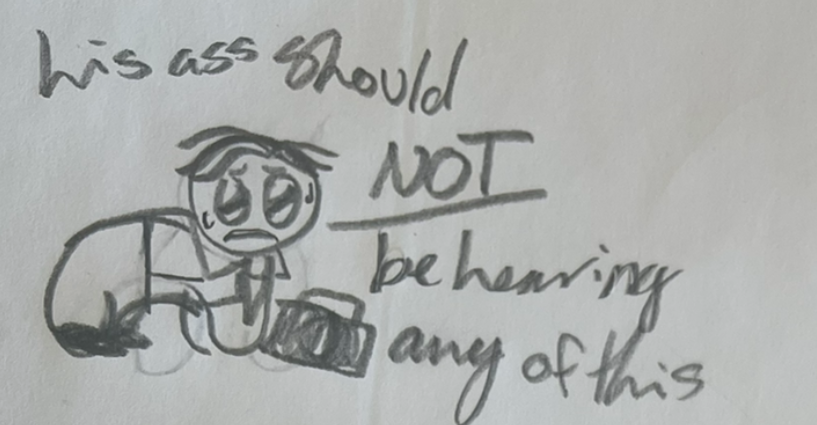 LL3XXINGT0NN's tweet photo. Why draw many of the Main characters of the #FNAFMOVIE  when you can just draw silly little Doug (my hand writing is a mess so so alt text is what it says) https://t.co/UaGJqxTtTP