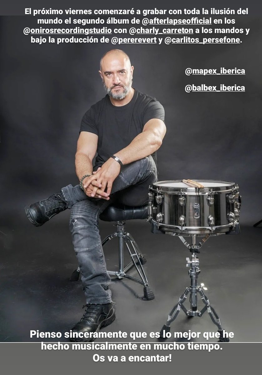 ROBERTOCAPPA's tweet photo. El próximo viernes comenzaré a grabar  con toda la ilusión del mundo el segundo álbum de @afterlapseofficial en los  @onirosrecordingstudio con @charly_carreton a los mandos y bajo la producción de @pererevert y @carlitos_persefone. https://t.co/GVxqFiTlT5