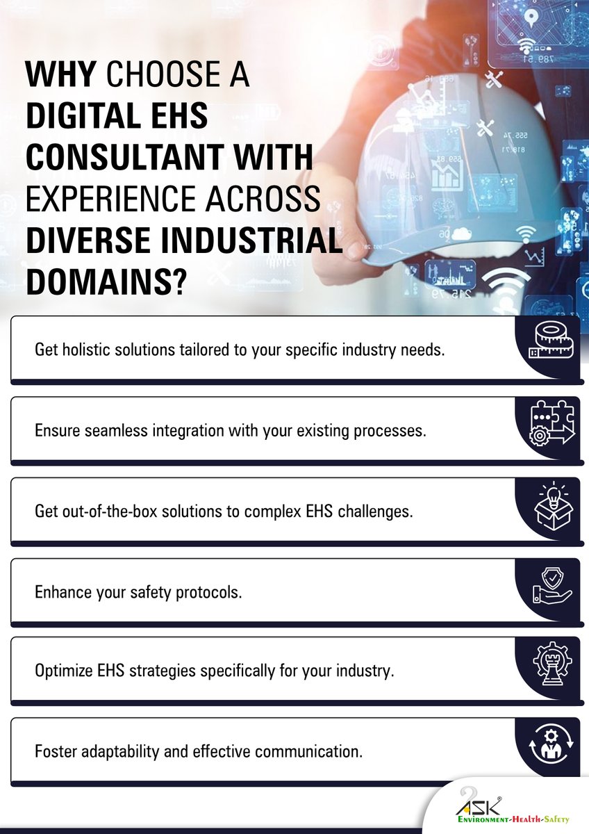 Askehs_software's tweet image. Opt for a digital EHS consultant with diverse industry expertise due to their holistic understanding, customization skills, and innovative problem-solving to set the stage for effective safety solutions tailored to your unique needs. Choose experience, choose excellence!