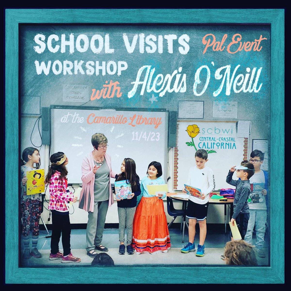 Rock your school visits like the Queen - Alexis O'neill. Still Space for the November 4 in person workshop.  scbwi.org/events/the-art….  #scbwicencal #scbwi #kidlit #PB #YAlit #WritingCommunity #schoolvisits