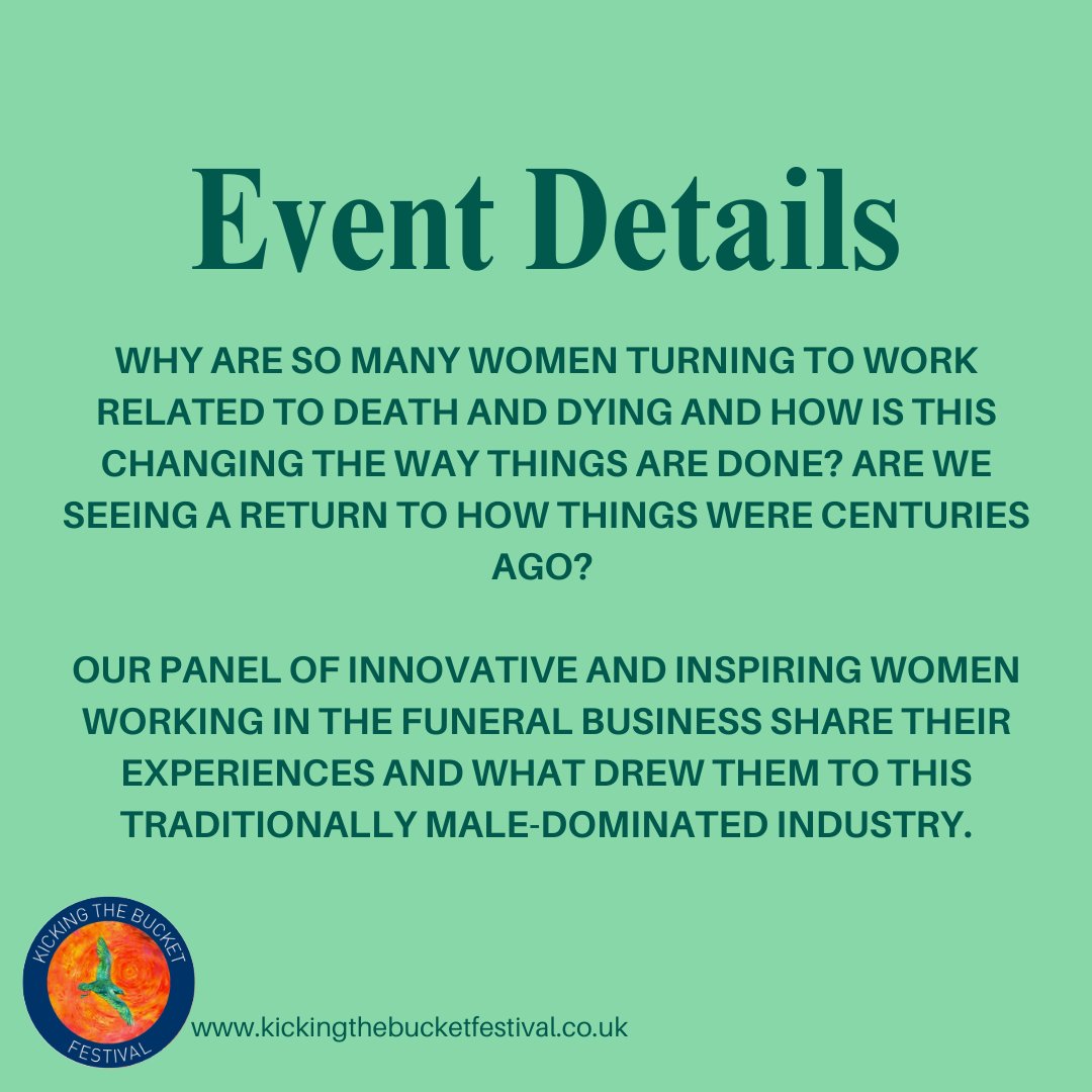 This Saturday join us and our panel of inspiring women making waves across the death industry! 

Hear from natural coffin creators Sophia <a href="/wovenfarewell/">Woven Farewell Coffins</a> and Yuli <a href="/yulisomme/">Yuli Somme</a> and Funeral Director Lucy <a href="/LCoulbert/">Lucy Coulbert</a>. 

Info and booking: bit.ly/40kceHn