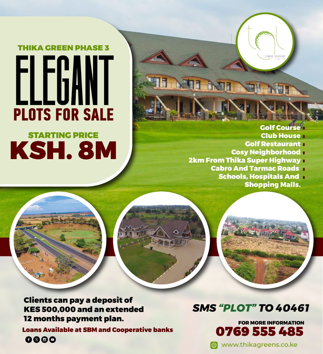 Come see us at Thika Greens Phase 3, and get yourself a ¼ acre plot surrounded by spectacular views and the freshest air.
#ThikaGreensPhase3 #ThikaGreens #Property  #PropertyOwnership #LandInKenya  #OwnLandInKenya #LandsForSale #PrimeLandInKenya#LandForSaleInKenya#LandInvestment
