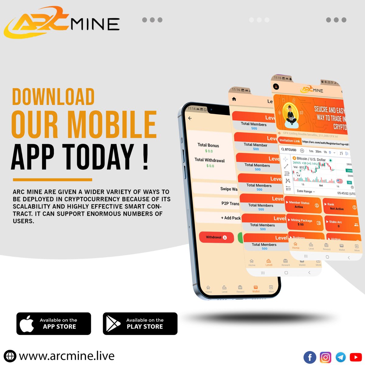 ArcMineofficial's tweet photo. "Unleash the Power of ARC Mine at Your Fingertips! 📲⛏️ Dive into a world of innovation with our mobile app. Mine, Manage, and Marvel on the Go! 🌐✨ #ARCmineMobile #InnovationAnywhere" https://t.co/GB7GLz5z6o