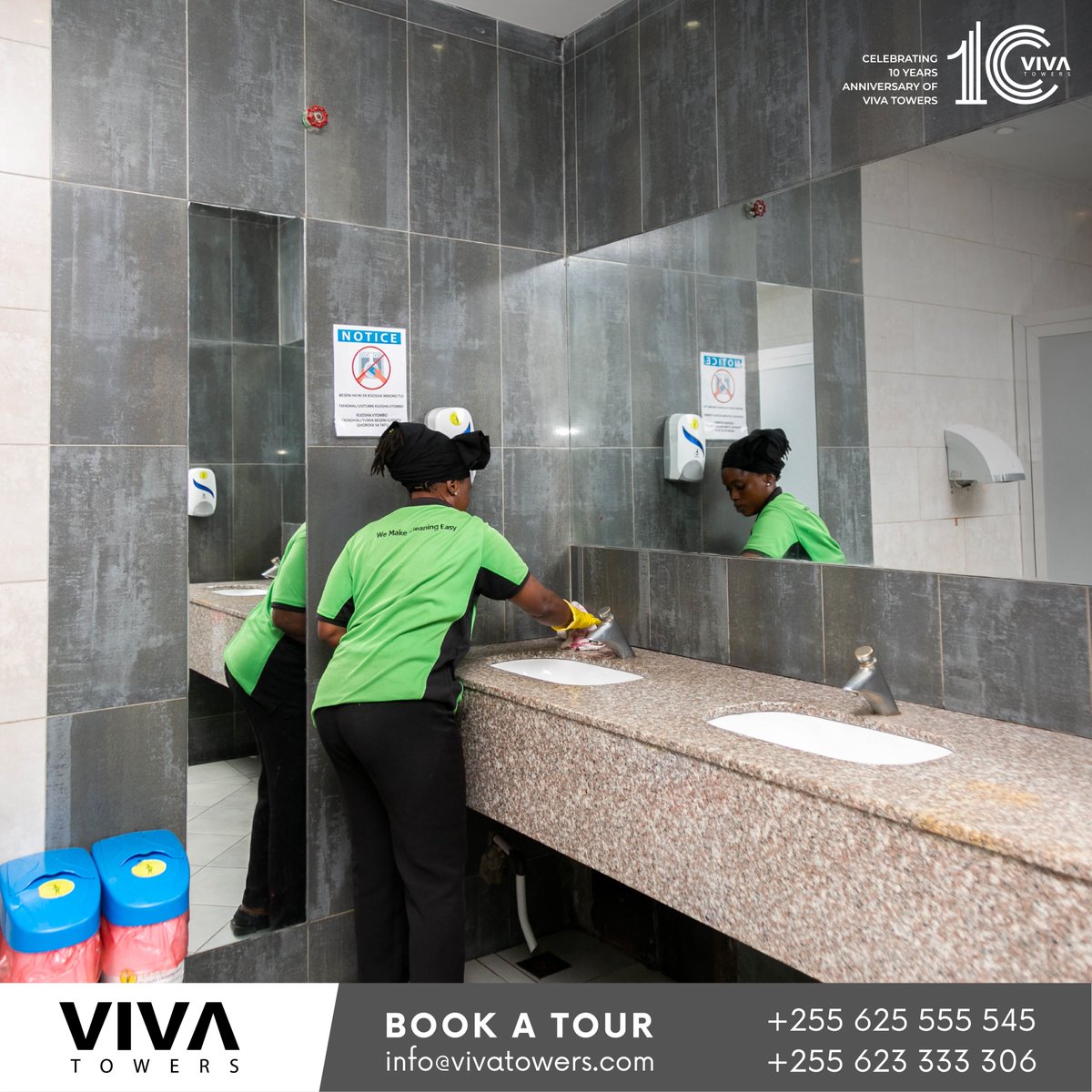 Hygiene excellence at its finest: Rest assured of our dedication to maintaining a healthy environment.
 #vivatowers #vivatowers10years #10yearsanniversary #officespaces #officespace #Apartment #building #shopspaces #property #daressalaam