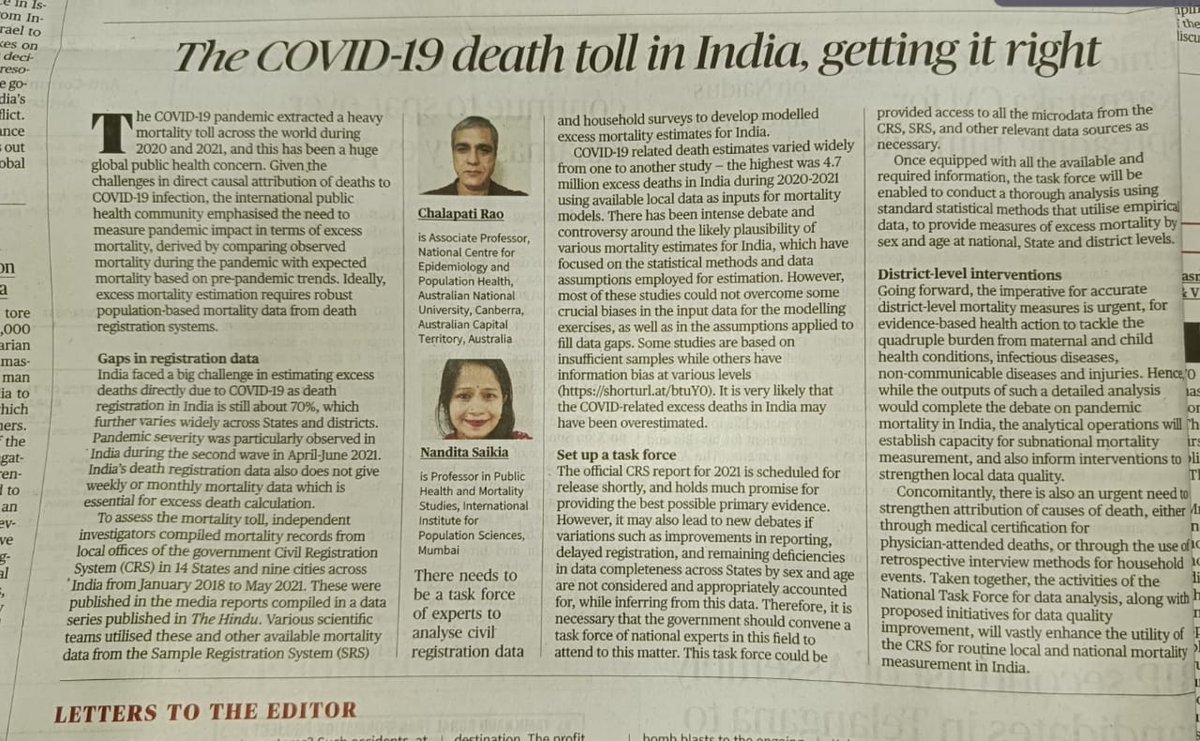 The number on Covid deaths is highly debated, we wrote down our thoughts on it @ChalapatiRao13 @PMOIndia @narendramodi @mansukhmandviya @IIPSMumbai @MoHFW_INDIA