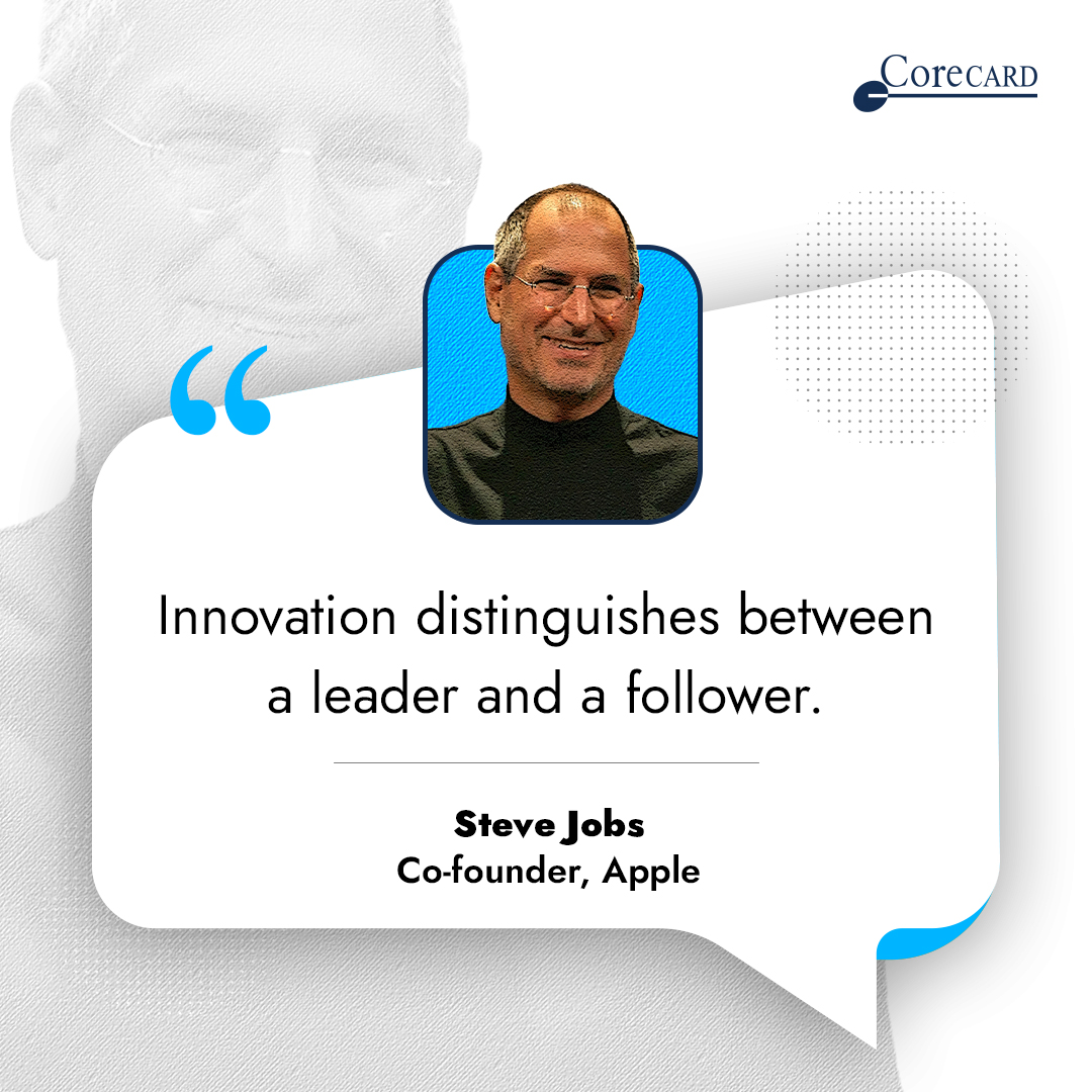 CorecardIn's tweet image. Steve Jobs emphasized that visionary leaders ignite change and progress, distinguishing themselves in a world of followers with innovative thinking.

#CorecardIndia #Leadershipquote #quoteoftheday #learnings #leaders #innovation #SteveJobs #visionaryleader