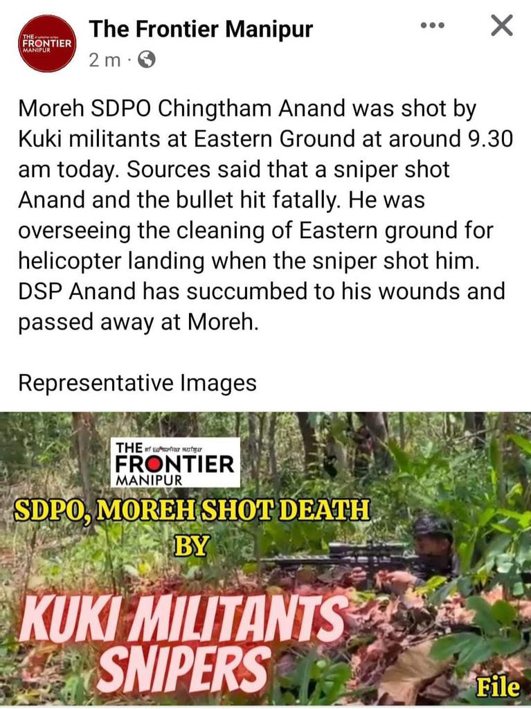 Karan_Haokip's tweet photo. #KukiMilitants shot down the #Moreh SDPO and many others while they were inspecting a helipad under construction. When big police officers with heavy security are not safe, how safe will the common people be!? Just think!
#ManipurFightsBack #KukiTerrorists #SaveManipur https://t.co/wrHQX9jJiE