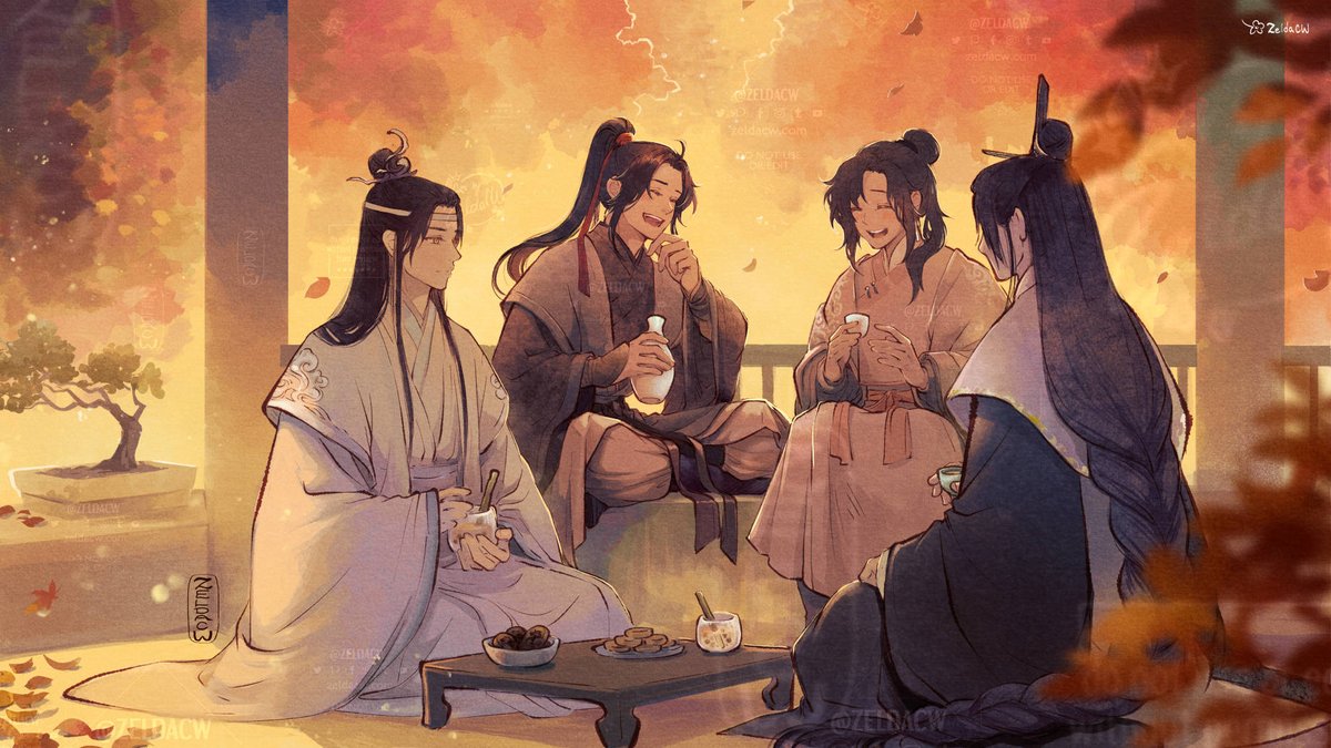 multiple boys sitting black hair long sleeves long hair chinese clothes holding  illustration images