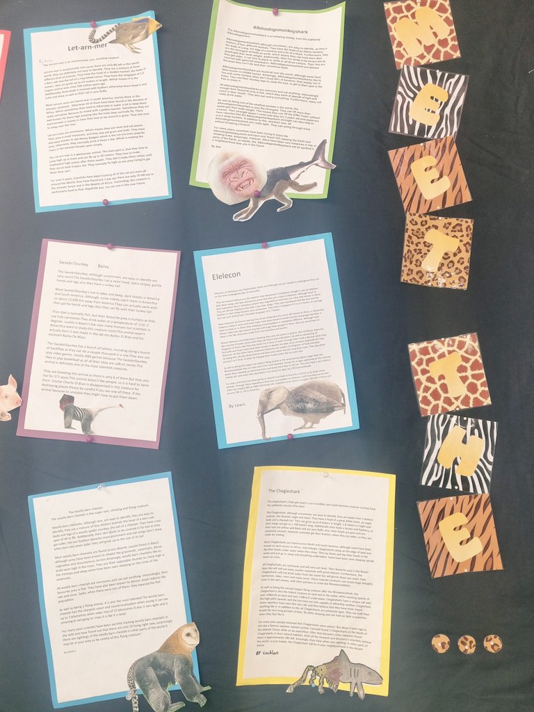 daniellewardro2's tweet photo. 🦘🦒🦍Meet the...🦍🦒🦘Information Reports based on our innovative animal creations! Thanks for the inspo @PieCorbett and @Talk4Writing with the Meet The Rhi-swano-zeb-tah unit! @Marg_Williamson https://t.co/T7iJ3ydqMe