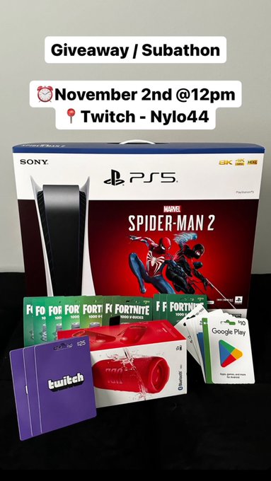 Join Nov 2nd &amp; enter to win!  #subathon #Fortnite #PS5 #giftcards  &bull; https://t.co/hQUBRX4p56 https://t<a href="/tag/subathon"class="tags">#subathon</a><a href="/tag/fortnite"class="tags">#Fortnite</a><a href="/tag/giftcards"class="tags"><span>#giftcards</span></a><a href="/tag/ps5"class="tags"><span>#ps5</span></a>