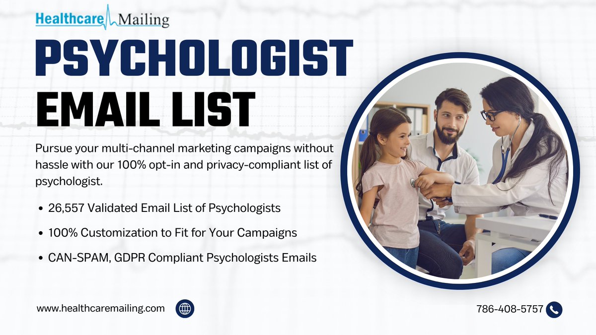 Increase your company's revenue, get access to Healthcare Mailings 100% verified Psychologist contacts
healthcaremailing.com/healthcare/psy…
#Psychologistcontactslist
#psychologistemaillist
#psychologistemaildatabase
#healthcaremailing
#B2BEmailList