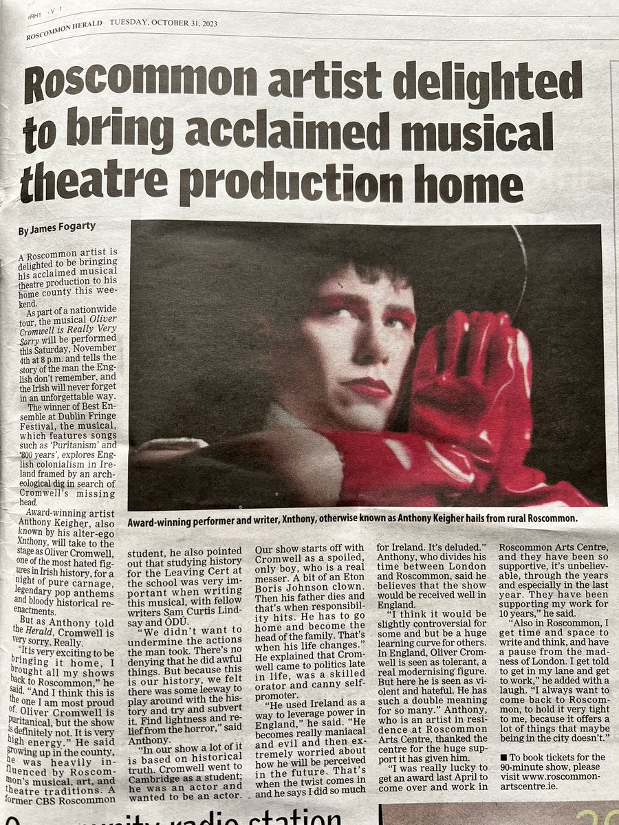 Love being in the @RoscommonHerald today! My parents love it! Some tickets still left for our Roscommon show @RosArtsCentre this sat !!!!! Who’s coming? I want to SELL THIS PLACE OUT 💥💥💥💥