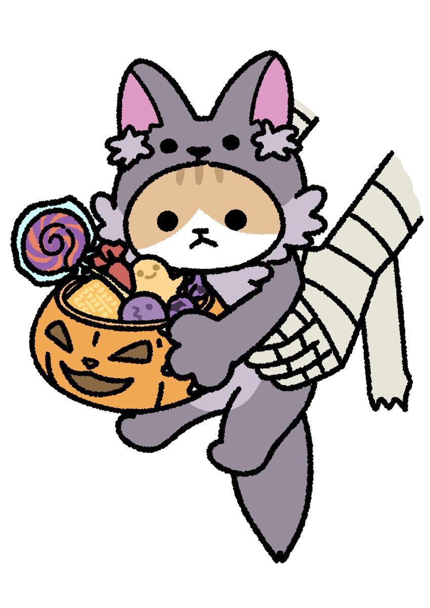 「ハロウィンでお菓子を集める係の猫」|pandaniaのイラスト