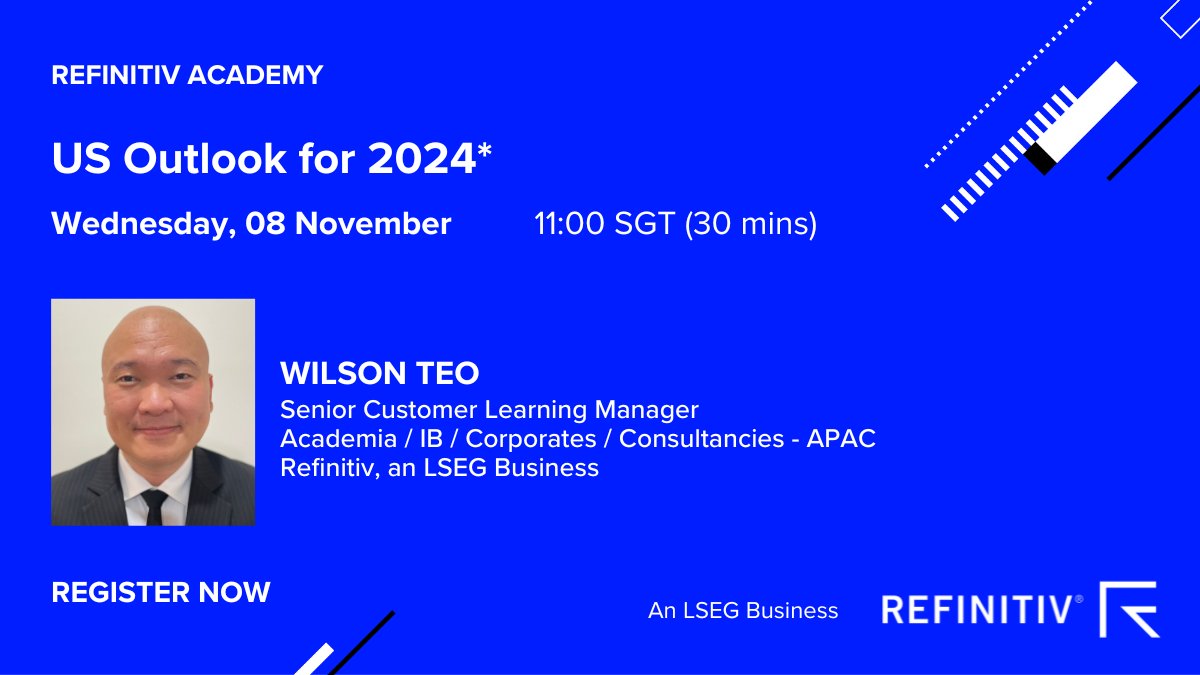 Join this #refinitivacademy session with Wilson Teo, Sr. CLM - APAC, as he shares about the US’s outlook for 2024 by focusing on major trends and indicators: bit.ly/496fo5I