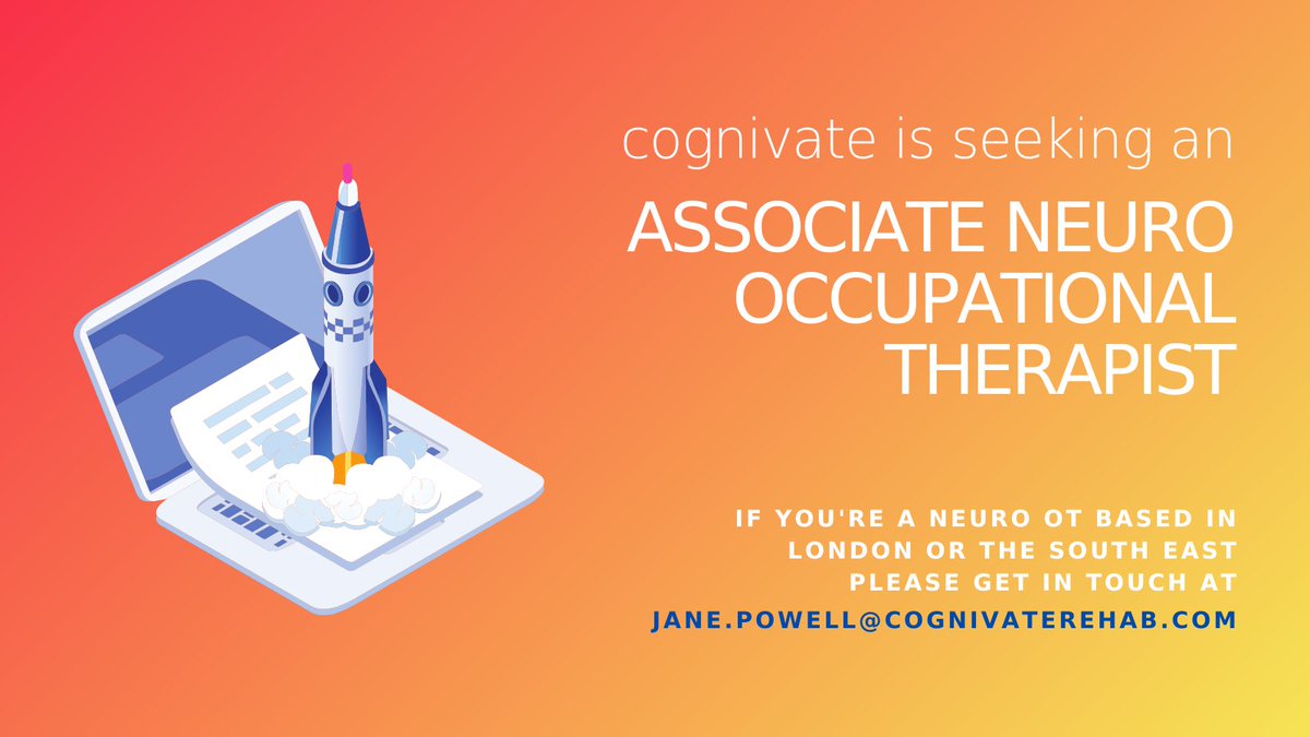 Cognivate (@cognivaterehab) on Twitter photo Are you a fully qualified neuro occupational therapist in London or the south east?🧠
We're looking for associate OTs to join our growing interdisciplinary neuro rehab team - email jane.powell@cognivaterehab.com to find out more. Are you a fully qualified neuro occupational therapist in London or the south east?🧠
We're looking for associate OTs to join our growing interdisciplinary neuro rehab team - email jane.powell@cognivaterehab.com to find out more.