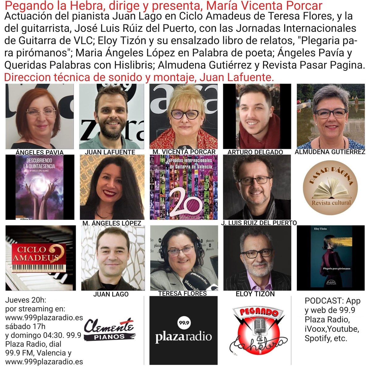 Sumérgete en un mundo de cultura y música con #PegandoLaHebra en 99.9 Plaza Radio. 🎶📚 Descubre actuaciones, literatura y más con María Vicenta Porcar. ¡No te lo pierdas! #CulturaRadio #Valencia