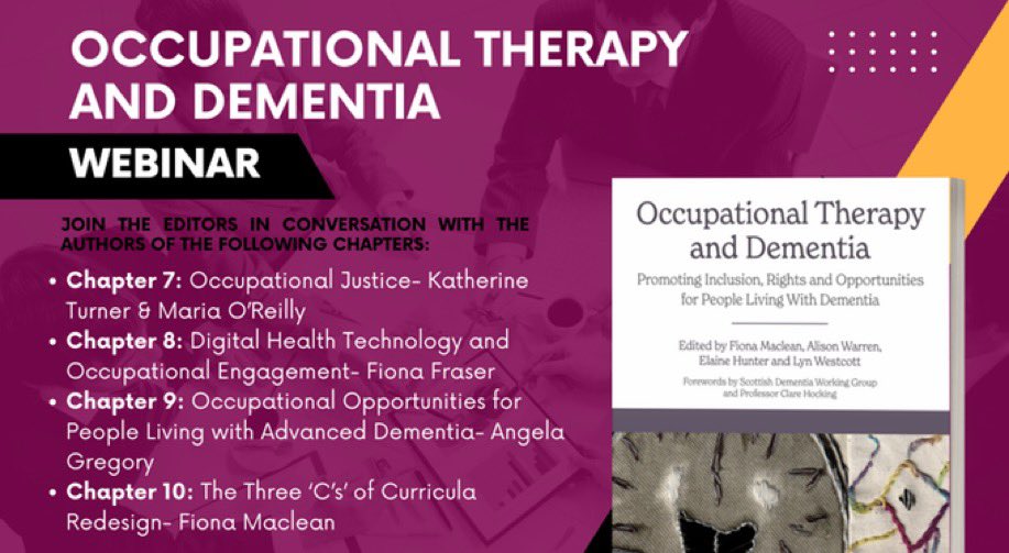 1 week to go until free webinar on Tuesday 7th November 2023 7PM , highlighting the contribution of authors #ROARdementia @macleanFiona @elaineahpmh @alisonfwarren @lyn_wes, #dementia #OT #withOTuCAN @fionajfraser @kateturnerOT @angelagregory28 plymouth.zoom.us/j/92234883918?…