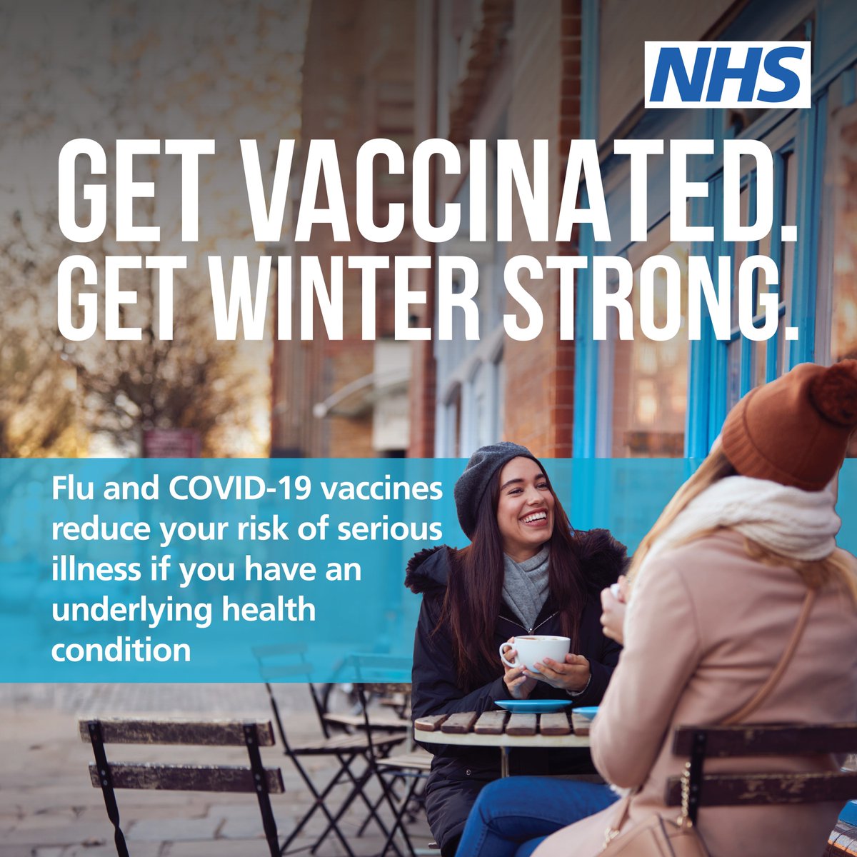 Flu and COVID-19 vaccines reduce your risk of serious illness if you have an underlying health condition.

Find out if you’re eligible and book now at
nhs.uk/seasonalvaccin… or on the NHS App.