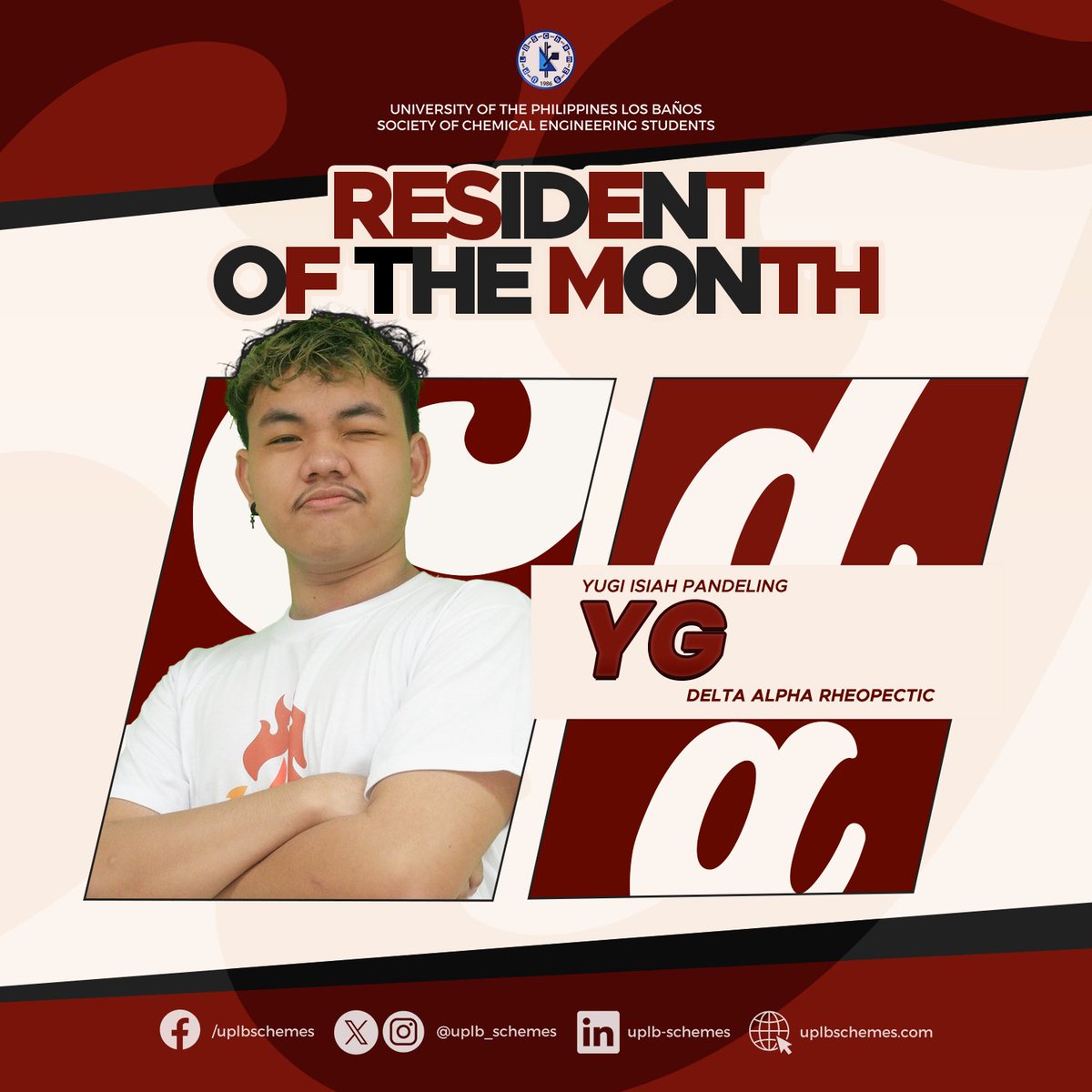 UPLB_SChemES's tweet photo. Let us find out if it is a Trick or a Treat this Halloween 🎃with our Resident of the Month! Introducing, from the Membership Committee, YG, of Batch Delta Alpha Rheopectic!
 
You are one with many costumes 🎭👻; you wear your clown nose 🤡, and now you bring smiles to our faces; https://t.co/4nTIWXG9fj