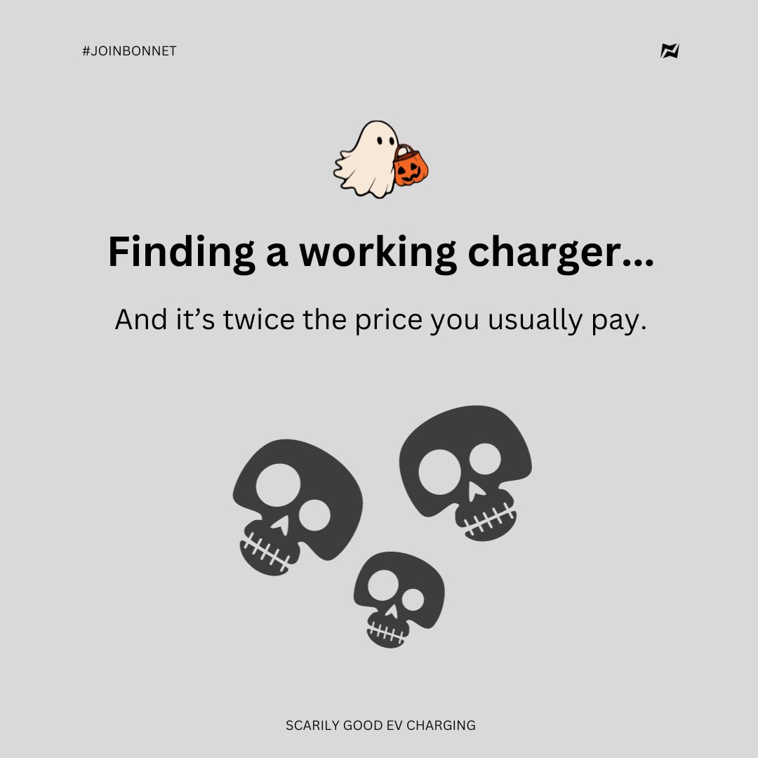 👻🎃 Happy Halloween 👻🎃

What's the scariest thing you've encountered as an EV driver?! 💀

Tell us in the comments for a chance to win a free charge! 🧙

#evcharging #evchargingapp #joinbonnet #bonnet