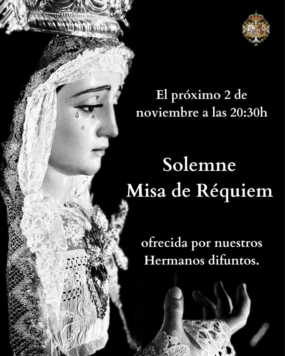 ▪️ SOLEMNE MISA DE RÉQUIEM ▪️ 📅 2 de noviembre 🕗 20:30h ⛪ Capilla de la Hermandad Se dedicará por todos nuestros hermanos difuntos que ya descansan en la Gloria de Nuestro Señor, especialmente por los fallecidos en el último año. 🔗 columnayazotes.es/noticias/solem…