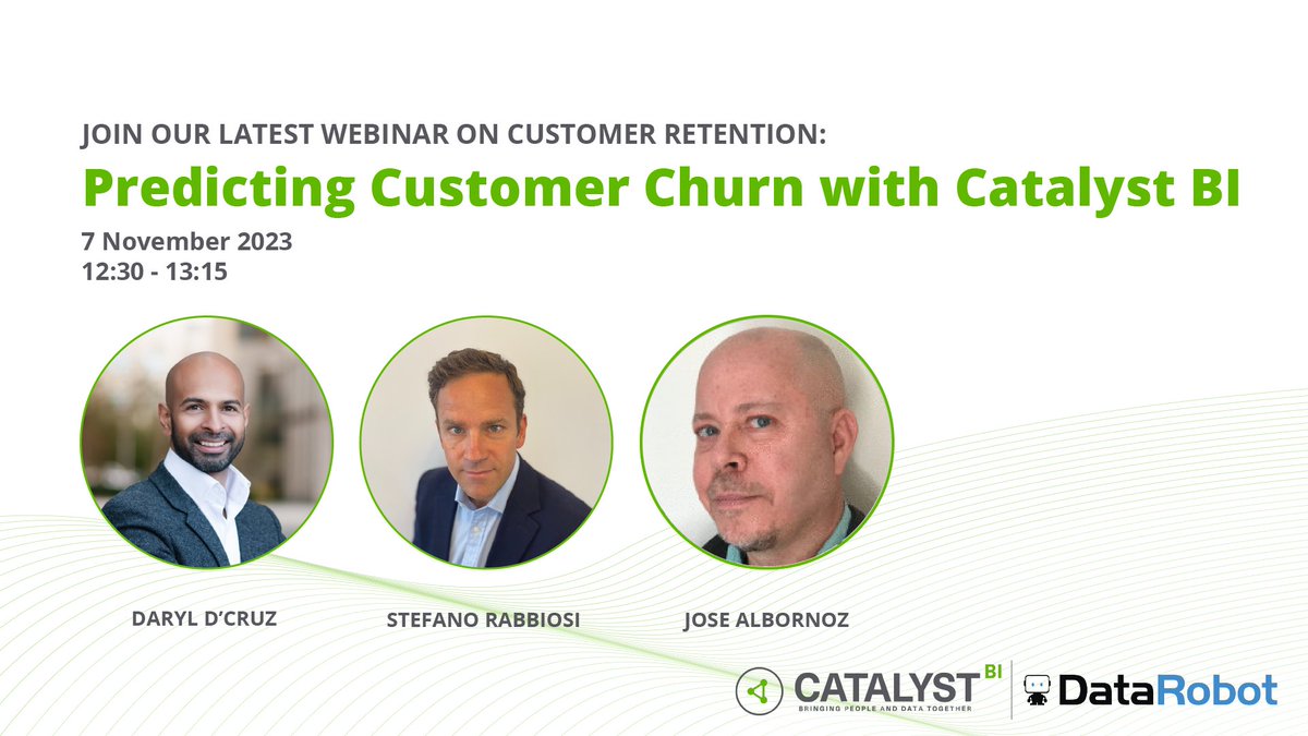 🔥 Stay ahead in the competitive market! Catalyst BI's Customer Churn webinar offers unparalleled insights and strategies. Sign up today!

hubs.la/Q026QY4_0

#innovation #technology #data #datascience #customerrelations
