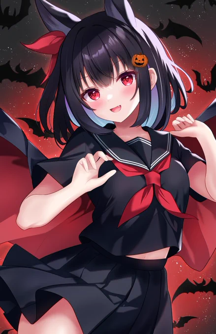 七不思議の七番目より ハロウィン厄災ちゃん「お菓子は食べられないので、いたずらさせていただきますね」 #Halloween 