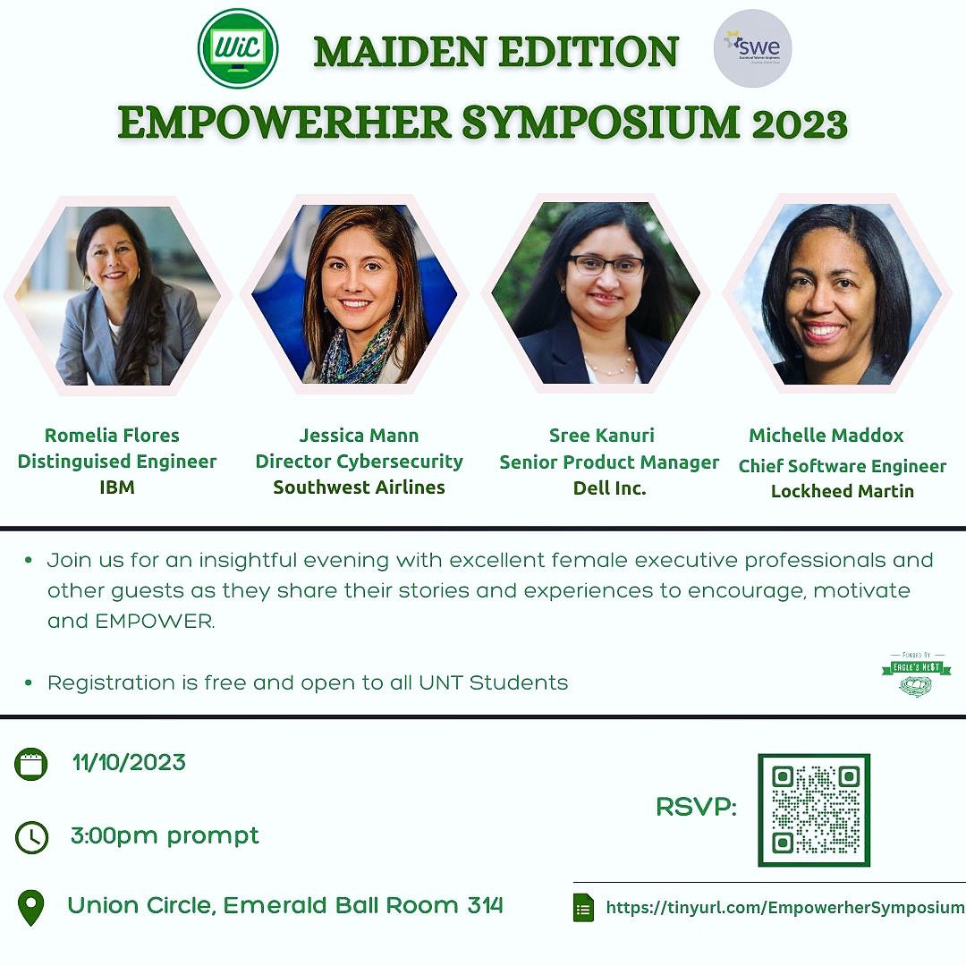 unt_wic's tweet photo. We are thrilled to share the upcoming flagship event of the year!

Collaborating with @sweunt, we present the #EmpowerHerSymposium, scheduled for November 10th at 3:00 PM in the Union Circle Emerald Ballroom. https://t.co/TugvgAkqkW