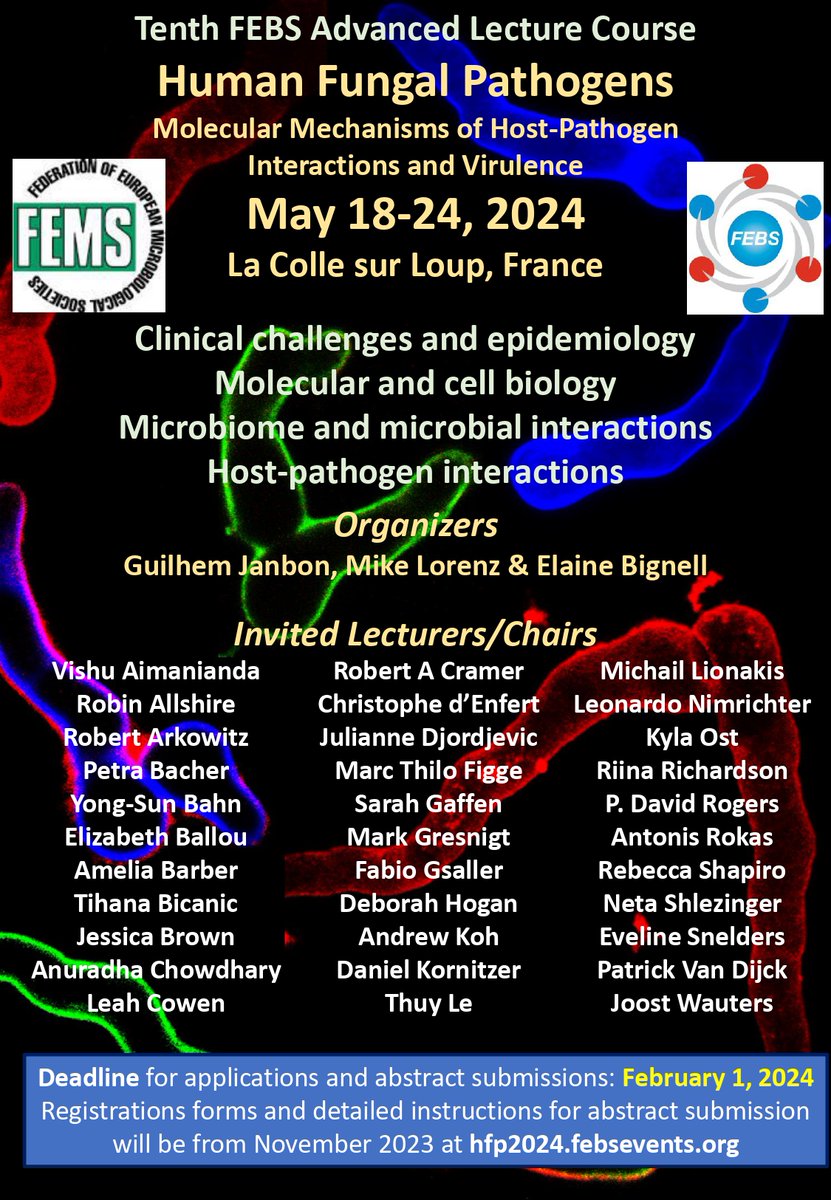JanbonGuil40136's tweet photo. Dear all
It is our great pleasure to announce the classic FEBS Adanced course Lecture Course HFP2024 is now scheduled next 18-24 May in La Colle-sur-Loup (France).
On behalf of the chairs (@ElaineBignell , Mike Lorenz and @GuilhemJanbon), https://t.co/6tVFrsUsJv