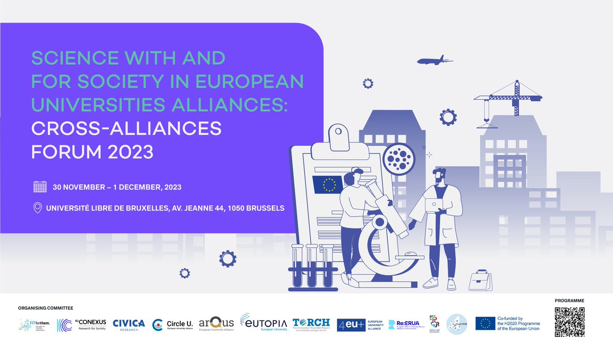 🚀Science with and for Society in #EuropeanUniversitiesAlliances: Cross-Alliances Forum 2023!

📅 When? 30 Nov - 1 Dec, in Brussels & online
💡 What? Celebrating R&I achievements, fostering collaboration between #EUAlliances & exploring key R&I topics.

🔗bit.ly/3FFeTSI