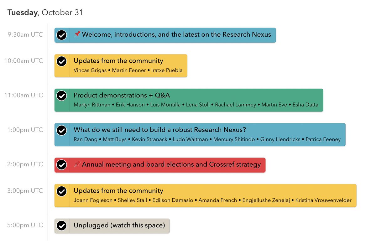 Follow all the talks on the #researchnexus and other #metadata updates from the community #Crossref2023 - join the discussion over on Mastodon mastodon.online/tags/crossref2…… and stay tuned for the results of our board election at 3pm UTC